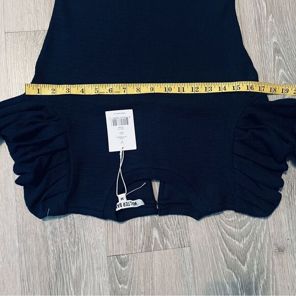 Walter Baker Dress Midi Long Sleeve Navy Blue Gathered Shoulder Puff Stretch M - Picture 10 of 16